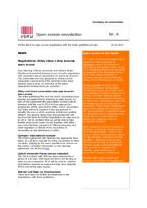 Vereniging van universiteiten  Nr. 6 Open access newsletter All the latest on open access negotiations with the major publishing houses