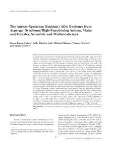 Journal of Autism and Developmental Disorders, Vol. 31, No. 1, 2001  The Autism-Spectrum Quotient (AQ): Evidence from