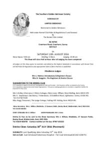 The Southern Golden Retriever Society SCHEDULE OF LIMITED OBEDIENCE Restricted to Golden Retrievers Held under Kennel Club Rules & Regulations G and licensed By