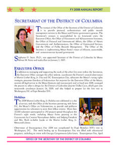 FY 2008 ANNUAL REPORT  SECRETARIAT OF THE DISTRICT OF COLUMBIA T