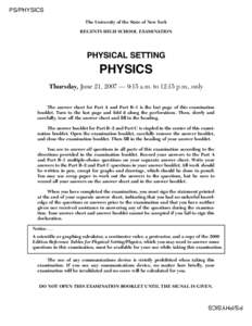 PS/PHYSICS The University of the State of New York REGENTS HIGH SCHOOL EXAMINATION PHYSICAL SETTING