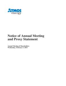 Notice of Annual Meeting and Proxy Statement Annual Meeting of Shareholders Wednesday, February 5, 2014  December 20, 2013