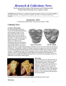 Research & Collections News  The Occasional Newsletter of the Research and Collections Staff Natural History Museum of Los Angeles County re•search (rī-sûrch′, rē′sûrch) n. 1. Scholarly or scientific investigat