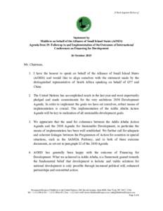 [Check Against Delivery]      Statement by   Maldives on behalf of the Alliance of Small Island States (AOSIS) 