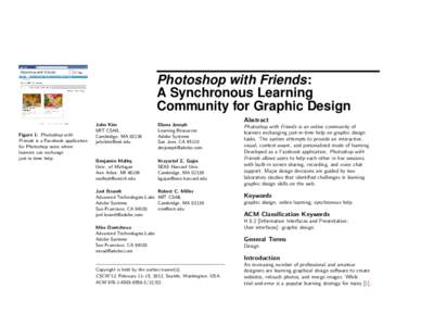 Photoshop with Friends: A Synchronous Learning Community for Graphic Design Figure 1: Photoshop with Friends is a Facebook application for Photoshop users where