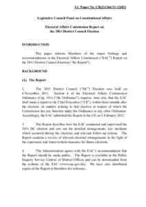 LC Paper No. CB[removed]) Legislative Council Panel on Constitutional Affairs Electoral Affairs Commission Report on the 2011 District Council Election  INTRODUCTION