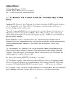 MEDIA ADVISORY For Immediate Release – Contact: Barbara Henderson, Executive Director Tel: (; e-mail:   CACDA Partners with Whitman School for Cazenovia College Student