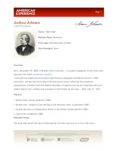 Page 1  Andrew Johnson 17th President  Terms: [removed]