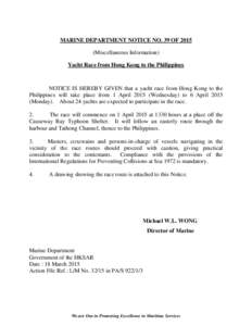 MARINE DEPARTMENT NOTICE NO. 39 OF 2015