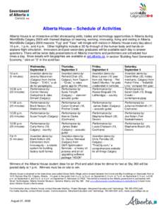 Alberta House – Schedule of Activities  D R A F T # 1