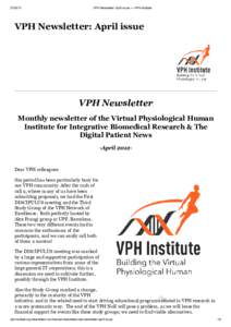 VPH Newsletter: April issue — VPH-Institute VPH Newsletter: April issue