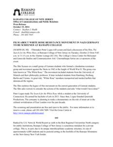    RAMAPO COLLEGE OF NEW JERSEY Office of Communications and Public Relations Press Release October 15, 2014