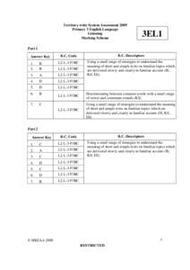 Territory-wide System Assessment 2009 Primary 3 English Language Listening Marking Scheme  3EL1