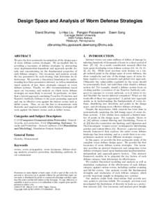 Design Space and Analysis of Worm Defense Strategies David Brumley Li-Hao Liu  Pongsin Poosankam