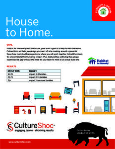 FUR N GOAL Habitat for Humanity built the house; your team’s goal is to help furnish the home. CultureShoc will help you design your next off-site meeting around a powerful three-hour team-building experience where you