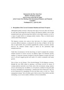 Statement by the Hon. Naoto Kan Minister of Finance of Japan and Governor of the IMF for Japan at the Twenty-First Meeting of the International Monetary and Financial Committee Washington D.C., April 24, 2010