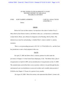 4:09-bk[removed]Doc#: 62 Filed: [removed]Entered: [removed]:16:51 Page 1 of 15  IN THE UNITED STATES BANKRUPTCY COURT WESTERN DISTRICT OF ARKANSAS TEXARKANA DIVISION