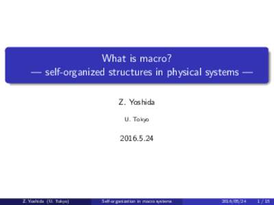 What is macro? — self-organized structures in physical systems — Z. Yoshida U. Tokyo