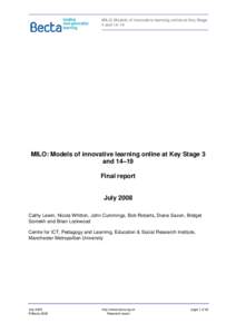 MILO: Models of innovative learning online at Key Stage 3 and 14–19