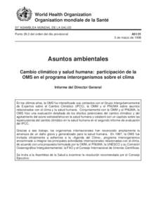 World Health Organization Organisation mondiale de la Santé 51a ASAMBLEA MUNDIAL DE LA SALUD Punto 29.2 del orden del día provisional  A51/21