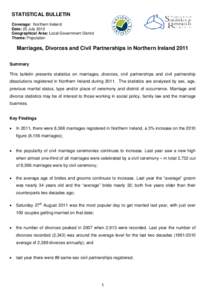 STATISTICAL BULLETIN Coverage: Northern Ireland Date: 25 July 2012 Geographical Area: Local Government District Theme: Population