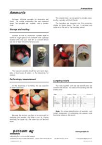 Instructions  Ammonia Enclosed: diffusive samplers for Ammonia and forms for noting monitoring site and exposure times. The samplers are marked with a passam