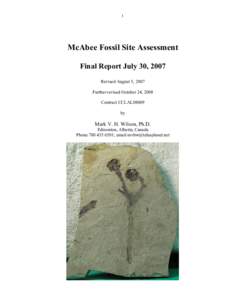 McAbee Fossil Site Assessment 2008 correction
