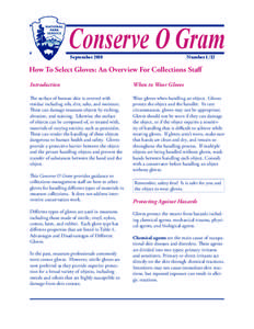 Conserve O Gram Number 1/12 September[removed]How To Select Gloves: An Overview For Collections Staff