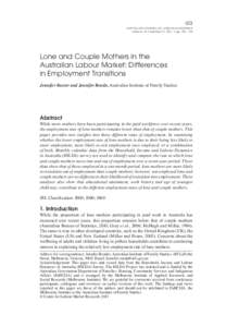 103 AUSTRALIAN JOURNAL OF L ABOUR ECONOMICS Volume 14 • Number 2 • 2011 • pp[removed]Lone and Couple Mothers in the Australian Labour Market: Differences