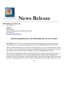 News Release FOR IMMEDIATE RELEASE: Jan. 29, 2015 Contact: Phil Pitchford Intergovernmental and Communications Officer