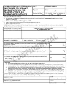 COLORADO DEPARTMENT OF TRANSPORTATION  CERTIFICATE OF PROPOSED DBE PARTICIPATION FOR PROJECT SPECIFIC (PS) CONSULTANT CONTRACTS