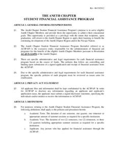 RevTHE ANETH CHAPTER STUDENT FINANCIAL ASSISTANCE PROGRAM ARTICLE 1. GENERAL INFORMATION/PROVISIONS §1.