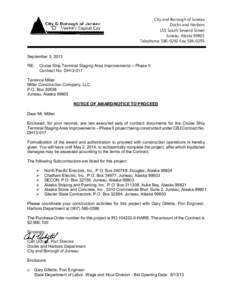 City and Borough of Juneau Docks and Harbors 155 South Seward Street Juneau, Alaska[removed]Telephone: [removed]Fax: [removed]September 3, 2013