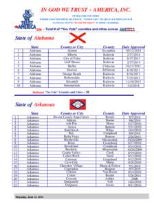 IN GOD WE TRUST ~ AMERICA, INC. CITIES AND COUNTIES WHOSE ELECTED OFFICIALS HAVE, “VOTED YES” TO LEGALLY DISPLAY OUR NATIONAL MOTTO “IN GOD WE TRUST” IN THEIR CHAMBERS.  359 – Total # of “Yes Vote” counties