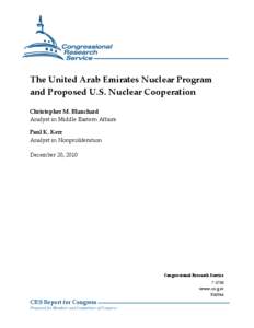 The United Arab Emirates Nuclear Program and Proposed U.S. Nuclear Cooperation