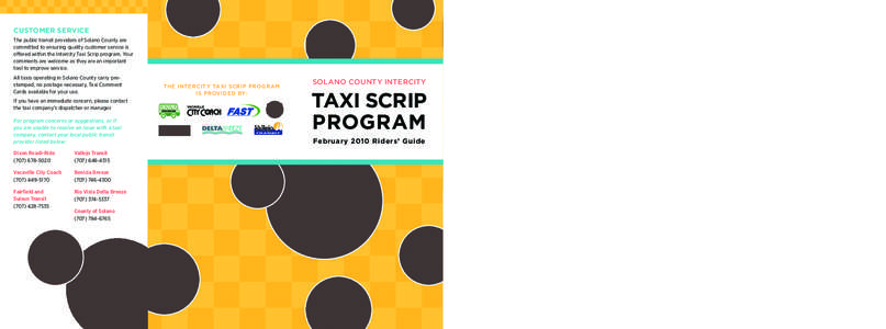 THE SOLANO COUNTY INTERCITY TAXI SCRIP PROGRAM  CUSTOMER SERVICE