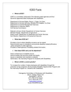 ICED Facts What is ICED? ICED is a committee composed of the following state agencies and four Governor-appointed state employees with disabilities: Department of Human Rights, Rocco J. Claps, Co-Chair Department of Huma