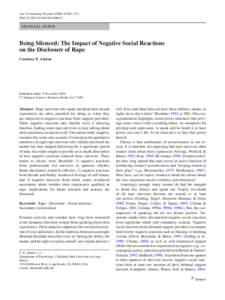 Am J Community Psychol[removed]:263–274 DOI[removed]s10464[removed]ORIGINAL PAPER  Being Silenced: The Impact of Negative Social Reactions