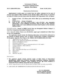 Government of Tripura Directorate of Health Services Agartala : West Tripura NO.F[removed]HFW[removed]Dated[removed].