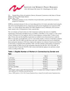 TO: Natasha Pierre, Policy & Legislative Director, Permanent Commission on the Status of Women FROM: Jeff Hayes, PhD, Study Director DATE: May 7, 2014 RE: Preliminary estimates of costs of benefits to be provided under a