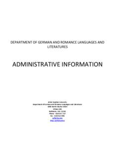 Welcome to the Department of German and Romance Languages and Literatures