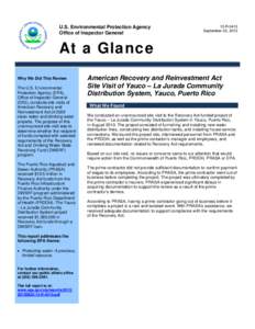 At a Glance: American Recovery and Reinvestment Act Site Visit of Yauco – La Jurada Community Distribution System, Yauco, Puerto Rico