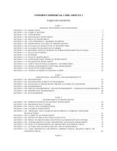 UNIFORM COMMERCIAL CODE ARTICLE 3 TABLE OF CONTENTS SECTION SECTION SECTION