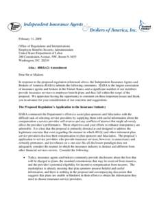 February 11, 2008 Office of Regulations and Interpretations Employee Benefits Security Administration United States Department of Labor 200 Constitution Avenue, NW, Room N-5655 Washington, DC 20210