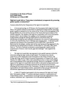 ADVANCE UNEDITED VERSION 11 March 2005 Commission on the Status of Women Forty-ninth session 28 February to 11 March 2005 High-level round table on “Innovations in institutional arrangements for promoting