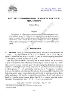 Proc. Int. Cong. of Math. – 2018 Rio de Janeiro, Vol–1796) FINITARY APPROXIMATIONS OF GROUPS AND THEIR APPLICATIONS Andreas Thom