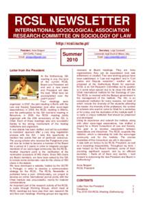 RCSL NEWSLETTER  1B INTERNATIONAL SOCIOLOGICAL ASSOCIATION RESEARCH COMMITTEE ON SOCIOLOGY OF LAW