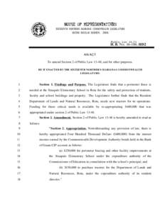 SIXTEENTH NORTHERN MARIANAS COMMONWEALTH LEGISLATURE SECOND REGULAR SESSION, 2008 Public Law[removed]H. B. No[removed], HD2 AN ACT