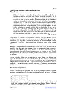 BS”D Jacob’s Ladder Revisited – An Ecstatic Dream-Work R. Mois Navon 10 And Jacob went out from Beer-sheba, and went toward Haran. 11 And he lighted upon the place, and tarried there all night, because the sun was 