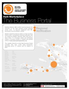 Haiti Marketplace  The Business Portal Building Markets (BM) verifies local businesses for inclusion on the Haiti Business Portal through onsite visits. To become registered with BM,